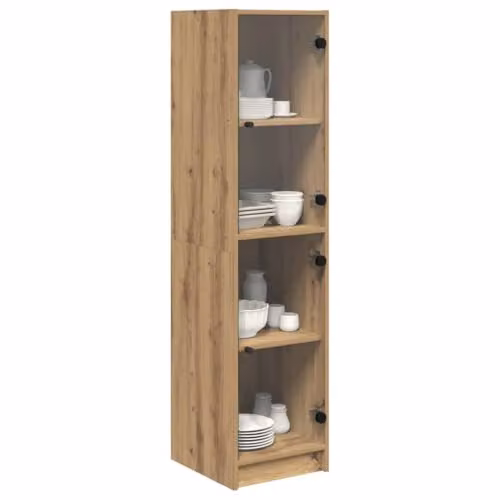 vidaXL Artisan Oak Highboard in Brown with Glass Doors, W/D/H: 35 x 37 x 142 cm – 1