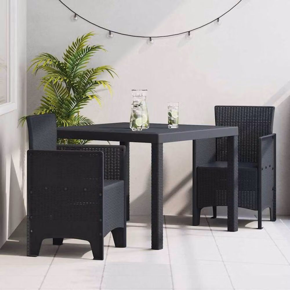 Berkfield Home Traditional 3 Piece Garden Dining Set in Anthracite Dark Grey Poly Rattan – 2
