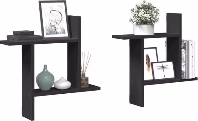 Berkfield Home Wall Mounted Shelves, 2 Piece Black MDF, W/D/H: 50 x 12 x 50 cm – 1