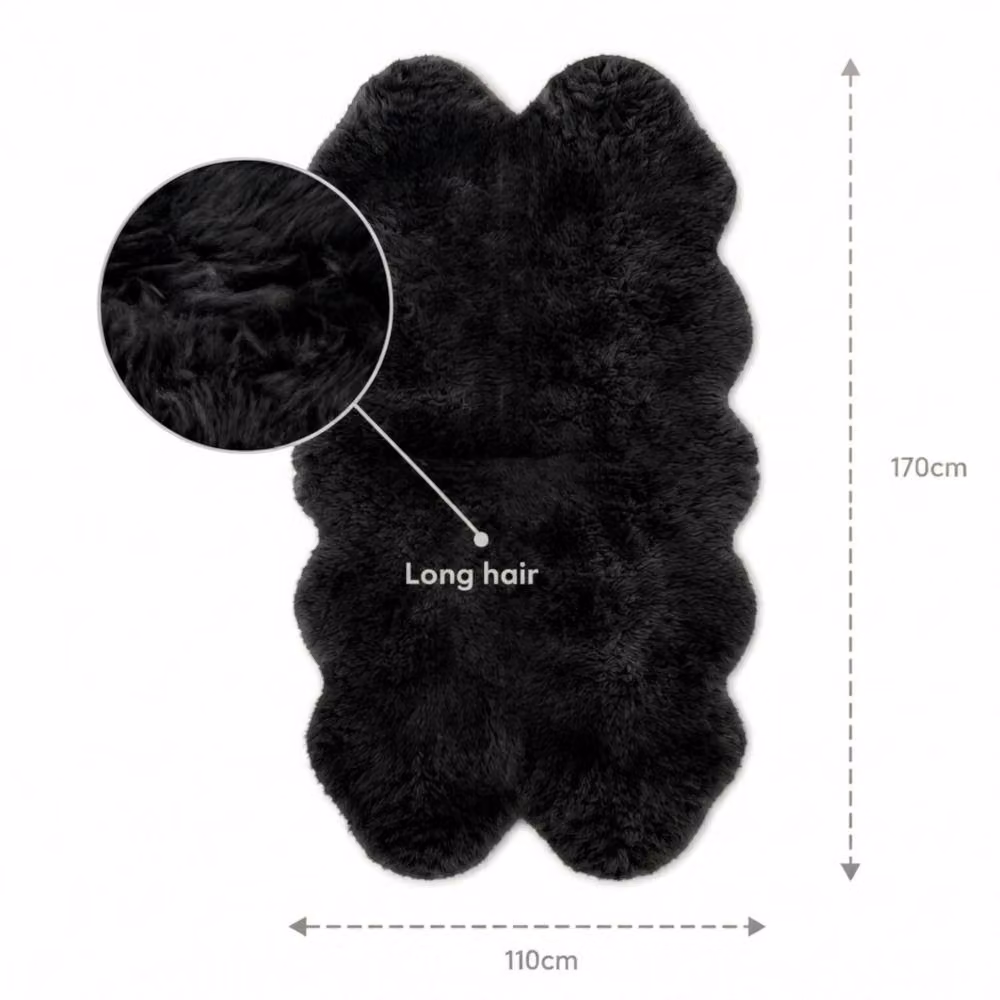 Infinity Leather Black Genuine Sheepskin Wool Quad Rug W/D: 180 x 110 cm – 3
