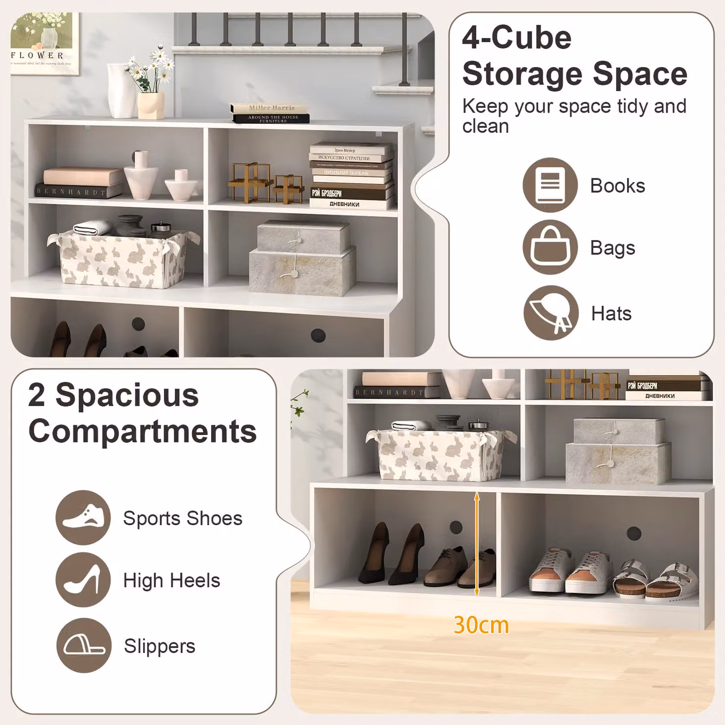 Costway 2-in-1 Entryway Shoe Cabinet and Shoe Bench Combo in White – 4