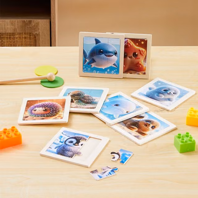 Livingandhome Multicolour Wooden Animal Knob Inset Puzzle Set for Toddlers