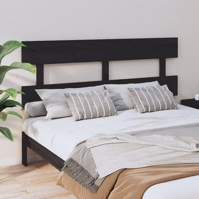 Berkfield Home Rustic Solid Pine Bed Headboard in Black, W: 164 cm, D: 3 cm, H: 81 cm