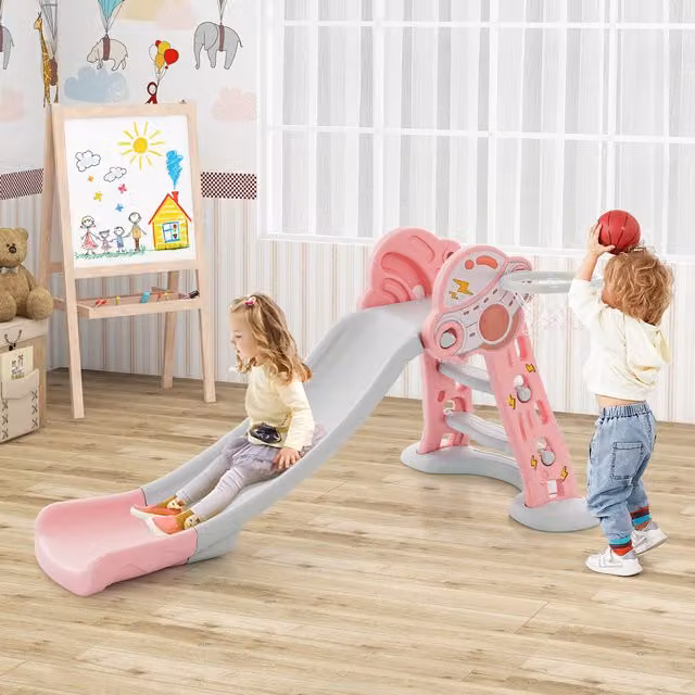 Costway 3-in-1 Kids Folding Slide Playset in Pink