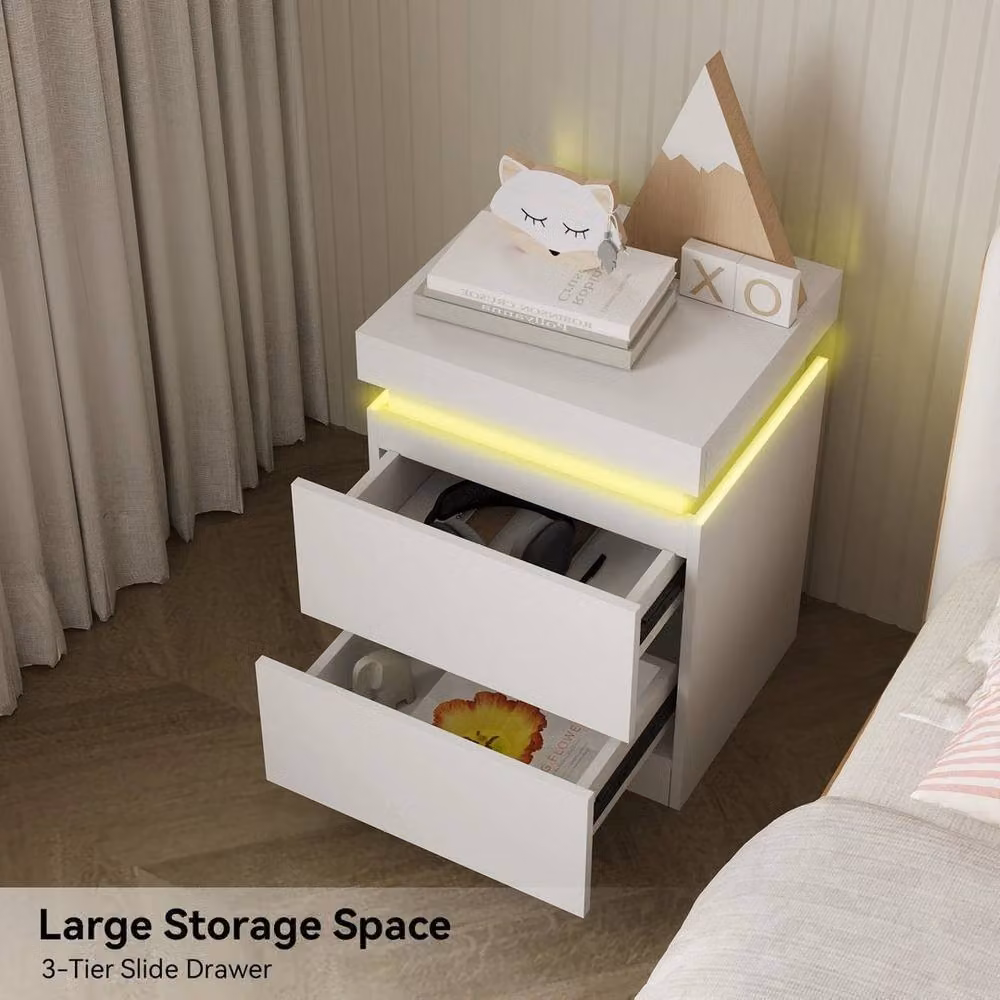 EONLION White 2-Drawer LED Light Bedside Table with Integrated Lighting, W: 100 cm, D: 60 cm, H: 100 cm – 4