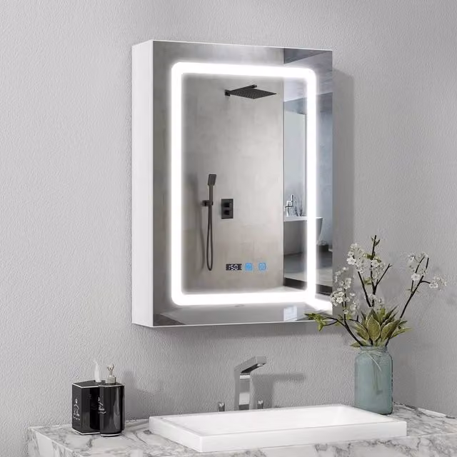 PAWNORA LED Bathroom Mirror Cabinet with Dimmable 3-Colour Lighting in White – 1