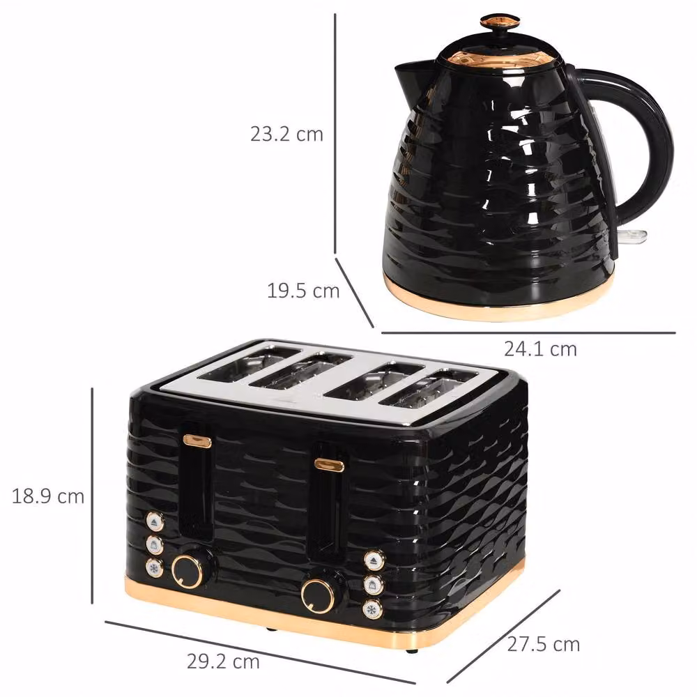 STILVORA Kettle and 4-Slice Toaster Set in Black – 4