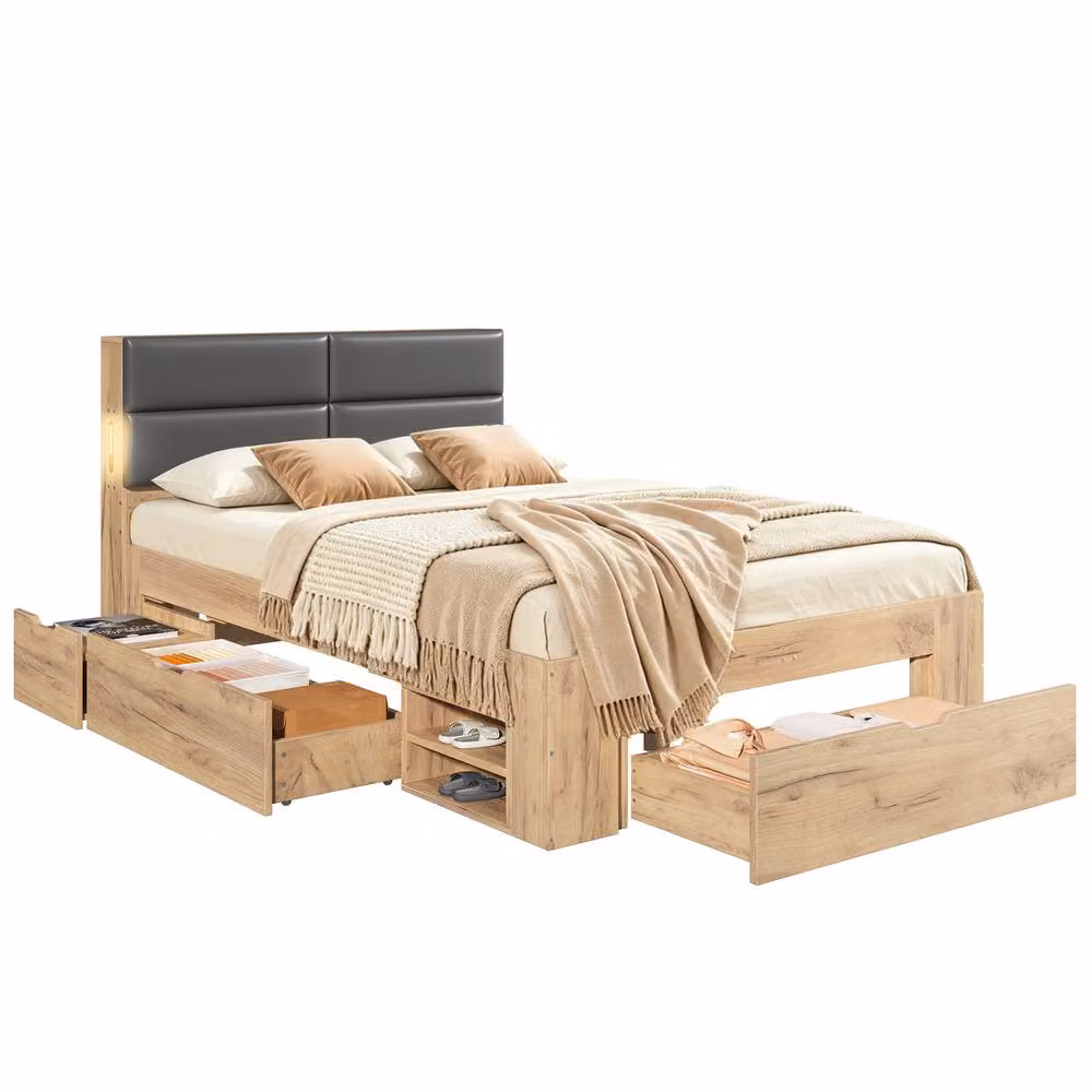 Merax Single Storage Bed with Drawers and LED Lighting in Brown, W/D/H: 90 x 190 cm – 3