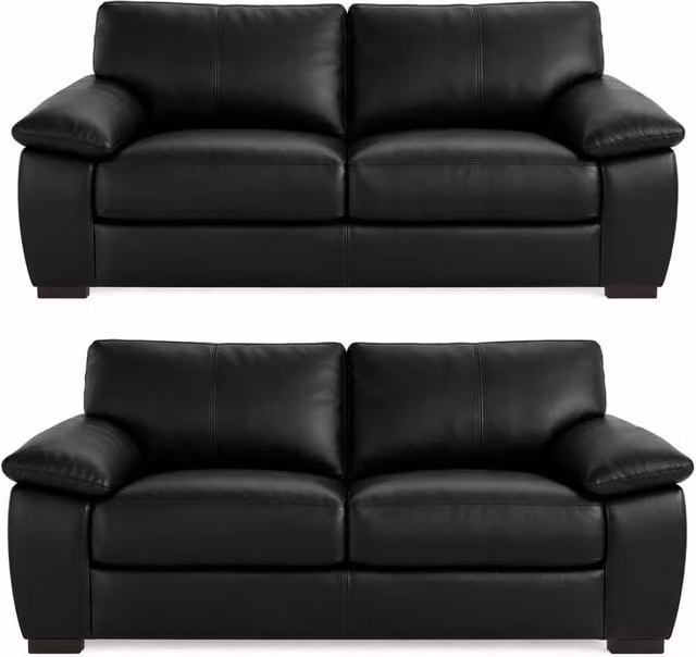 SQUAREBOXX Amalfi 3 and 2 Seater Sofa Set with Black Leather Base and Grey Jumbo Cord Cushions