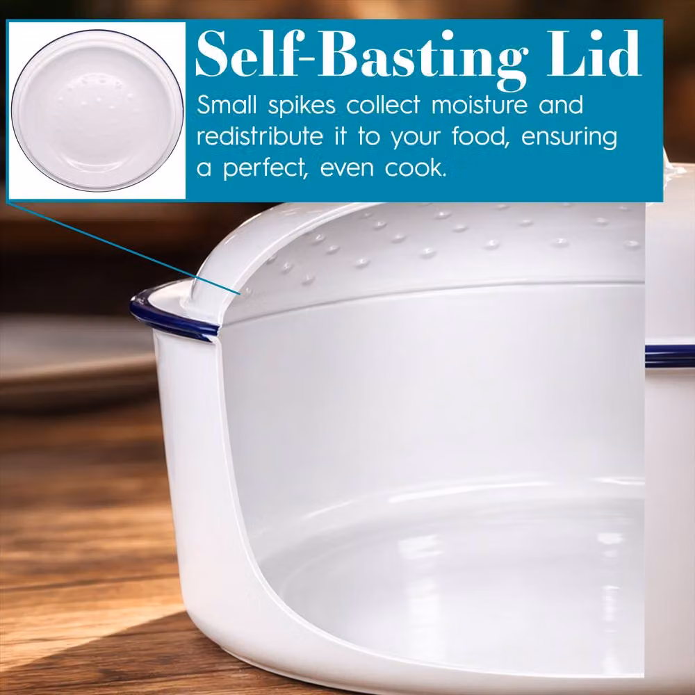 Argon Tableware White and Blue Round Enamel Steel Roasting Dish with Lid, Diameter: 30 cm – 5
