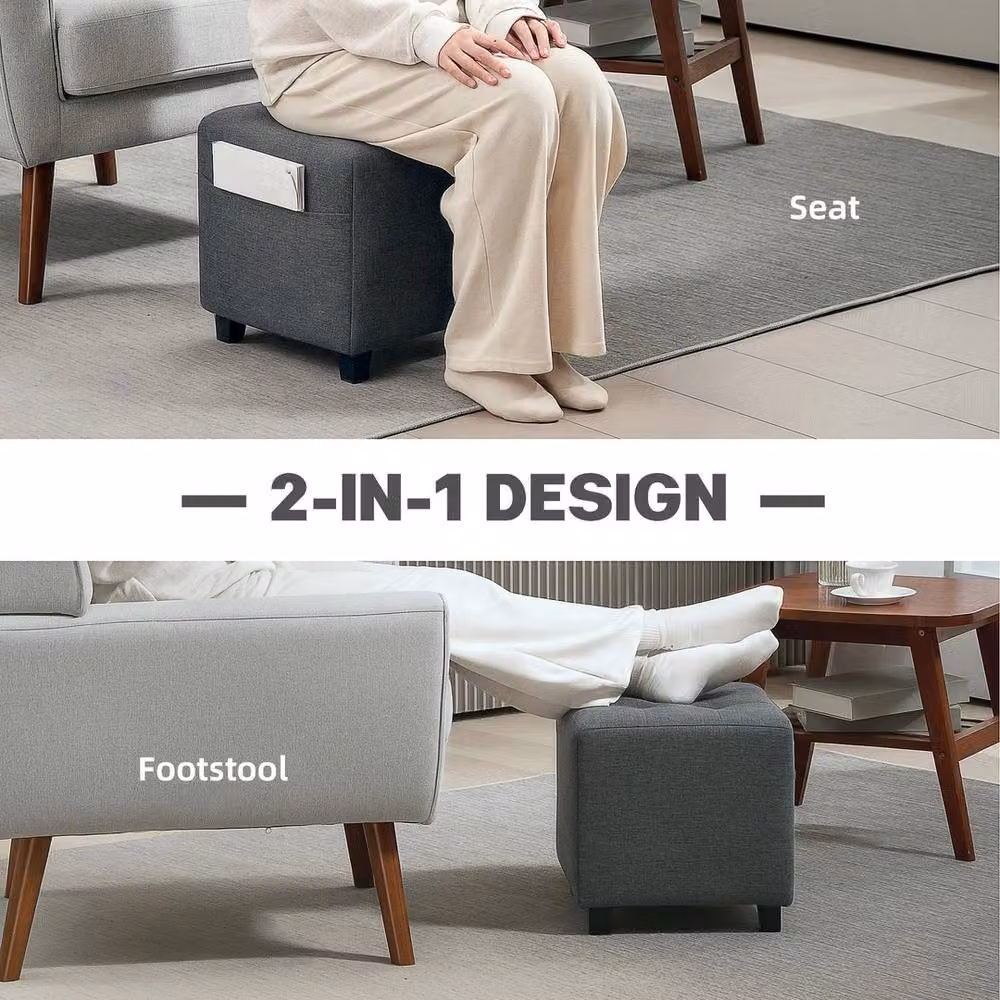 NESTLUNE Grey Fabric Rectangular Small Footstool Ottoman – 4