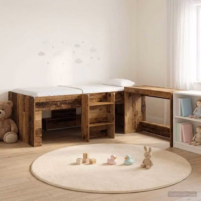 Berkfield Home Kids High Bed Frame with Desk in Brown, W/D/H: 90 x 190 cm