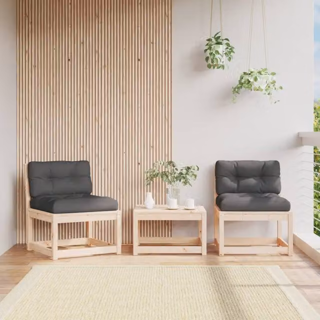 Berkfield Home 2-Seater Outdoor Garden Sofa Set with Cushions in Brown Solid Pine Wood – 1