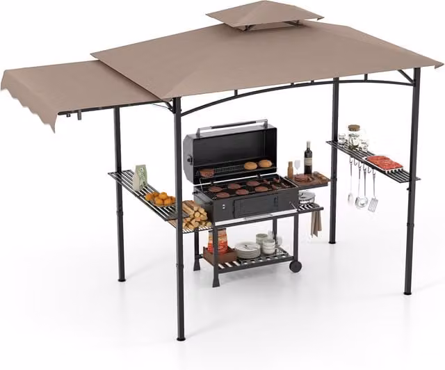 COSTWAY Outdoor Barbecue Canopy Tent Grill Gazebo, Brown