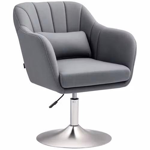HOMCOM 360 Degree Swivel Tub Accent Chair in Grey Microfibre with Metal Frame