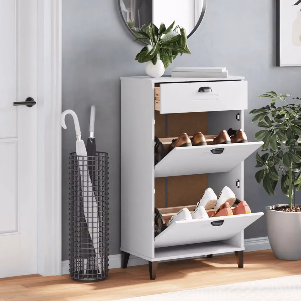 Berkfield Home VIKEN White Modern Shoe Cabinet with Tilting Compartments and Internal Shelves – 3