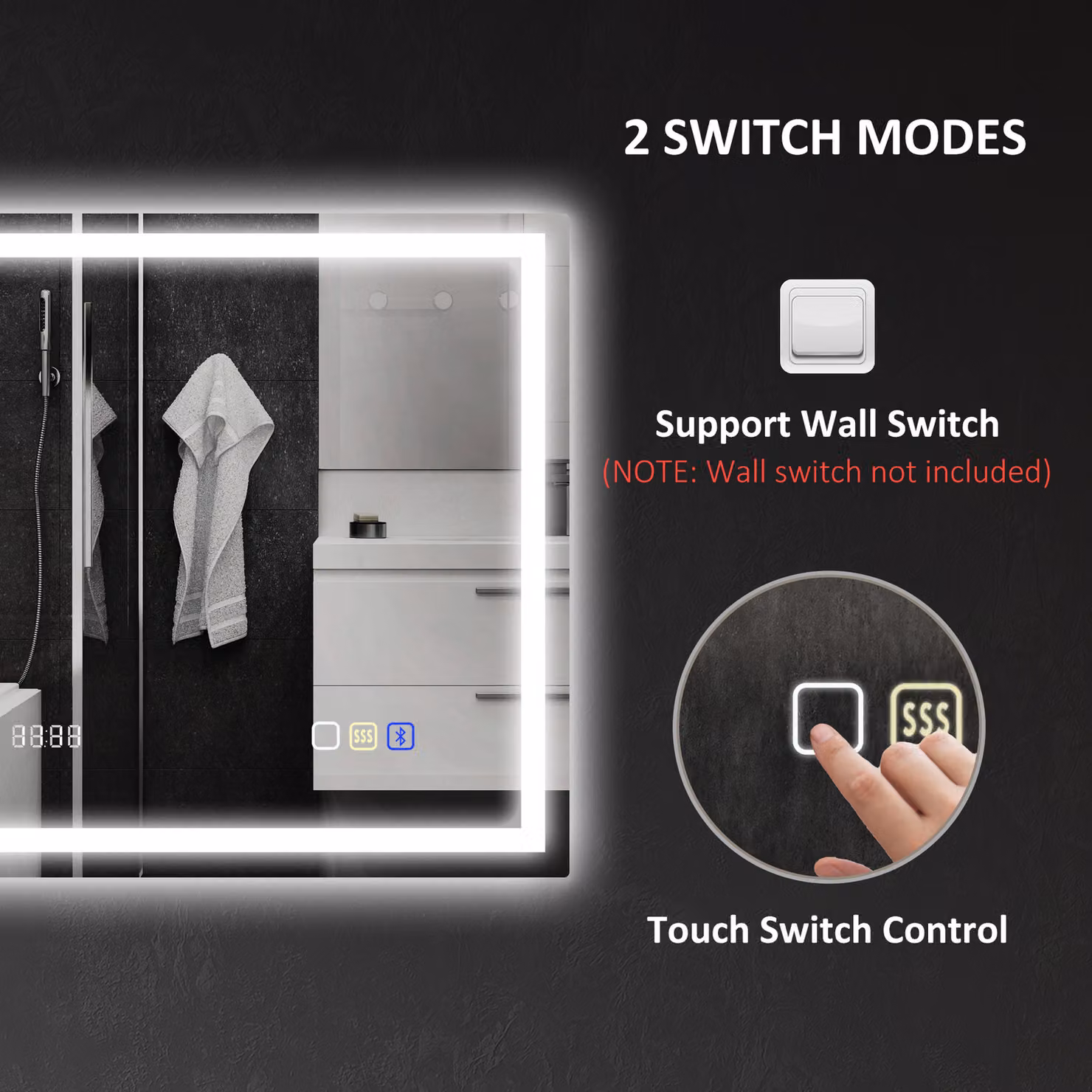 HOMCOM Silver LED Bathroom Mirror with Bluetooth, Clock and Anti-Fog Function, W: 60 cm, H: 80 cm – 7