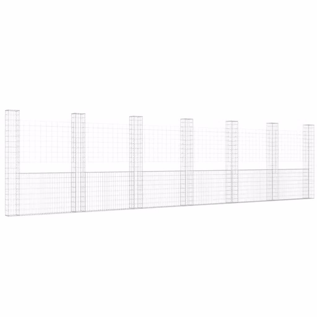 Berkfield Home U-shape Silver Steel Gabion Basket with 7 Posts, W/D/H: 740 x 20 x 200 cm – 2