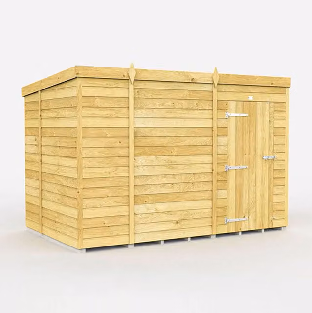 DIYSHEDS Pent Shed with Single Door, Tanalised Pressure Treated Wood, Green, W: 304.8 cm, D: 182.88 cm