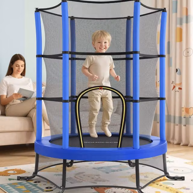 SONGMICS Blue Mini Trampoline for Kids with Safety Net