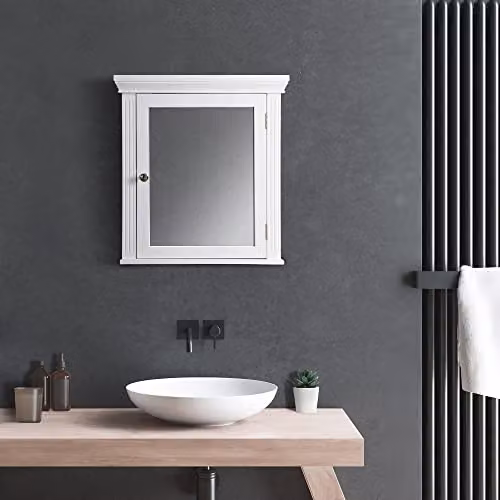 Teamson Home Stratford Wooden Mirrored Medicine Cabinet, White, Wall Mounted – 2