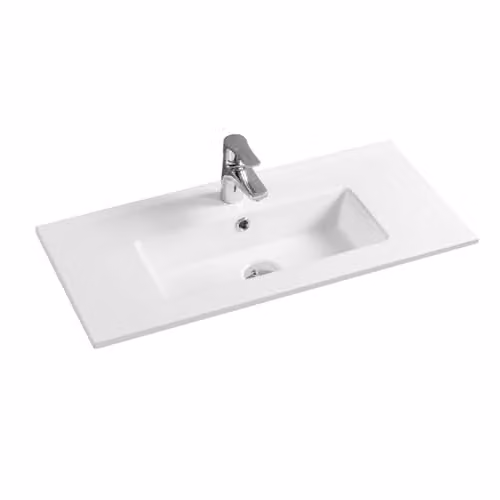 Limoge 4024A White Ceramic Thin-Edge Inset Bathroom Basin with Rectangular Bowl W: 81 cm, D: 80.97 cm, H: 13.5 cm – 2