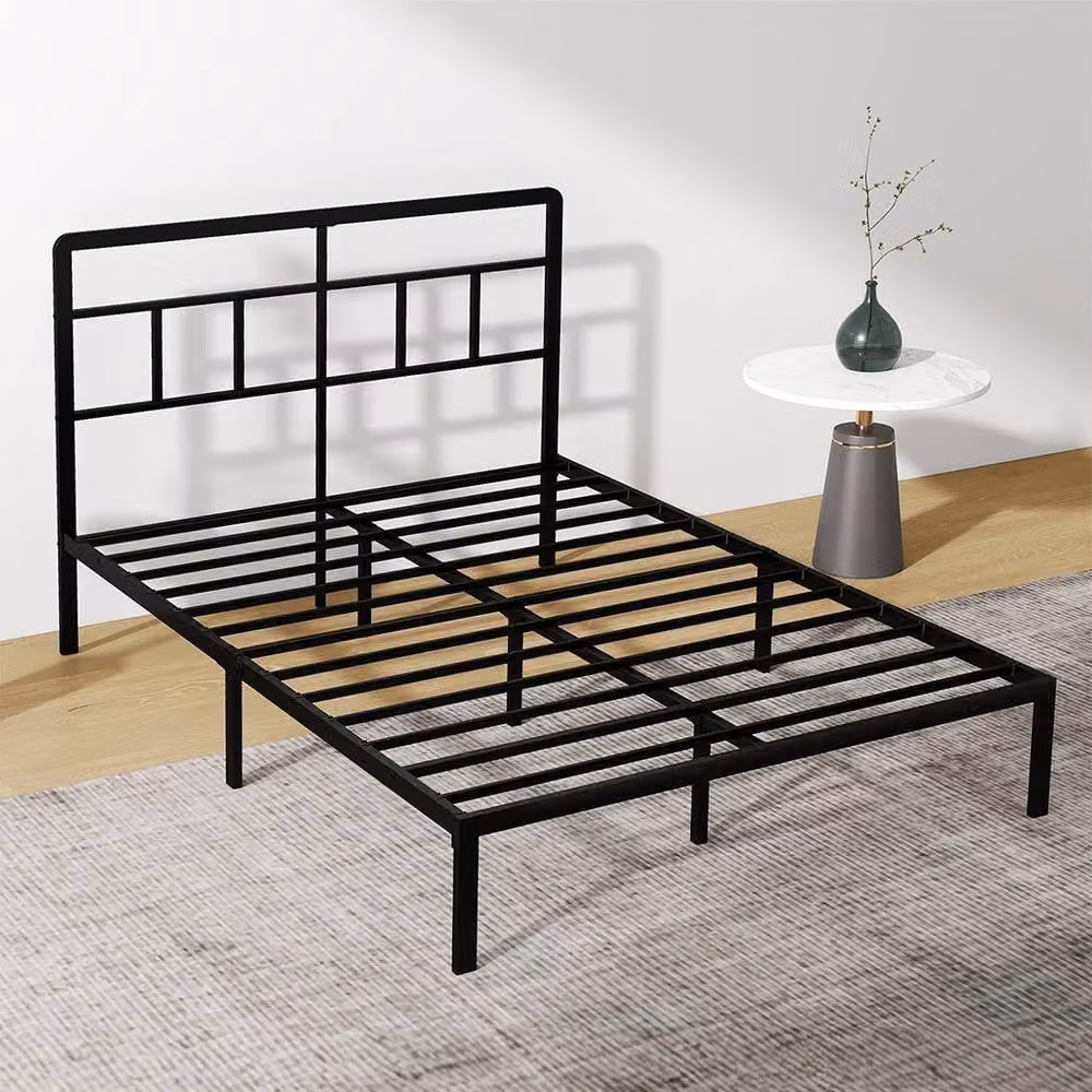 Levede Metal Double Bed Frame with Headboard in Black, W/D/H: 140 x 200 x 135 cm – 7