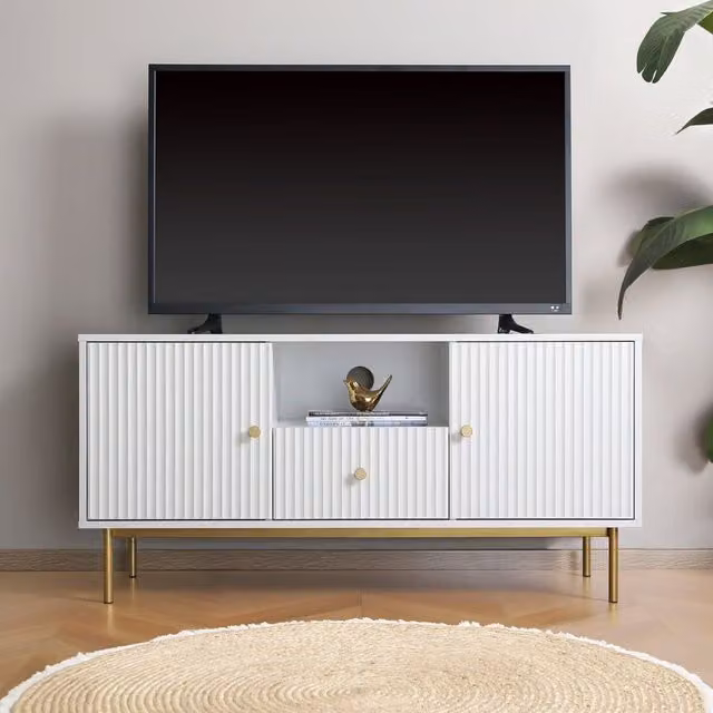 Home Garden Direct Modern White TV Unit in MDF and Metal