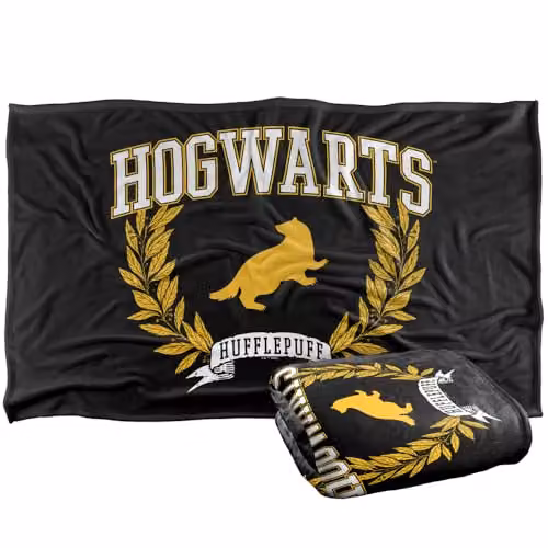 Warner Bros. Harry Potter Hufflepuff Hogwarts Leaves Super Soft Fleece Throw Blanket, Multicolour, W/D/H: 91.44 x 91.44 x 1.47 cm – 1