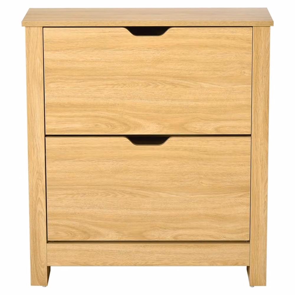 Wyld Haus Sato Rilu Slim Shoe Cabinet in Natural Wood Effect with 2 Flip Drawers, Capacity for 12 Pairs, W/D/H: 80 x 26 x 72 cm – 2