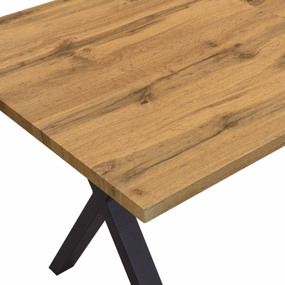Merax Oak and Black Rectangular Dining Table with X-Frame Legs, W: 140 cm, D: 80 cm – 5