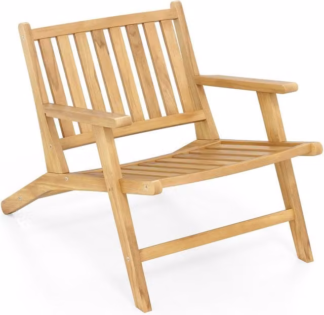 Gymax Mid Century Teak Wood Reclining Accent Armchair in Light Khaki – 1