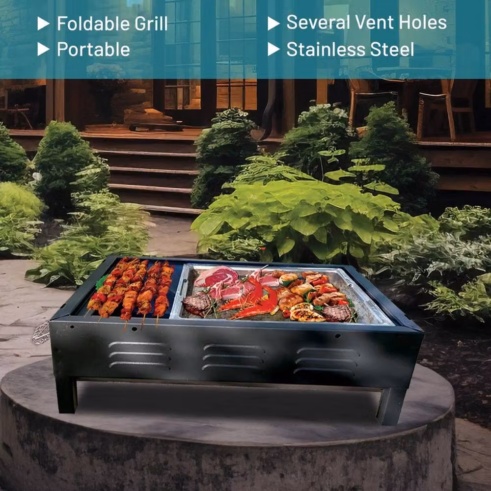 Havendro Large Portable Charcoal BBQ Grill in Black Enamelled Steel, W/D/H: 48 x 40 x 30 cm – 4