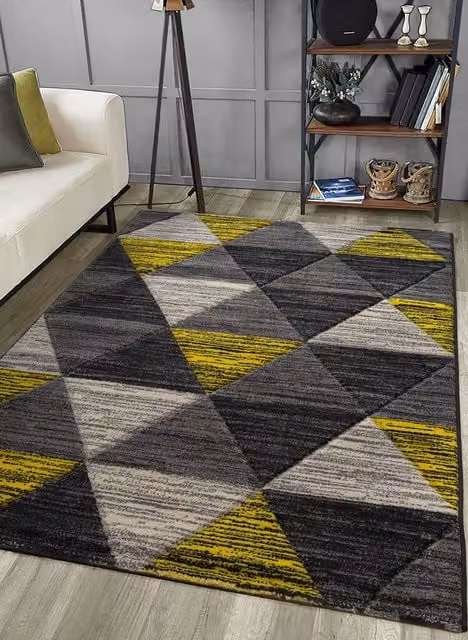 Home Republic Vision Geometric Carved Rug in Yellow, W: 80 cm x L: 150 cm – 1