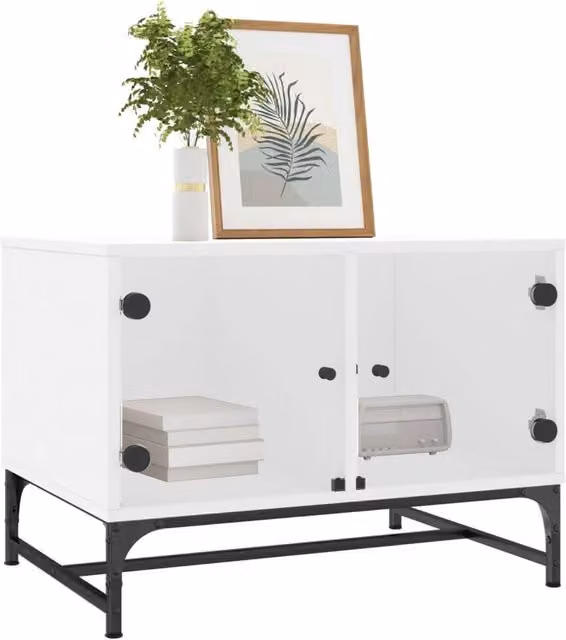 Berkfield Home Modern Rectangular Coffee Table with Glass Doors, White, W: 68.5 cm, D: 50 cm, H: 50 cm