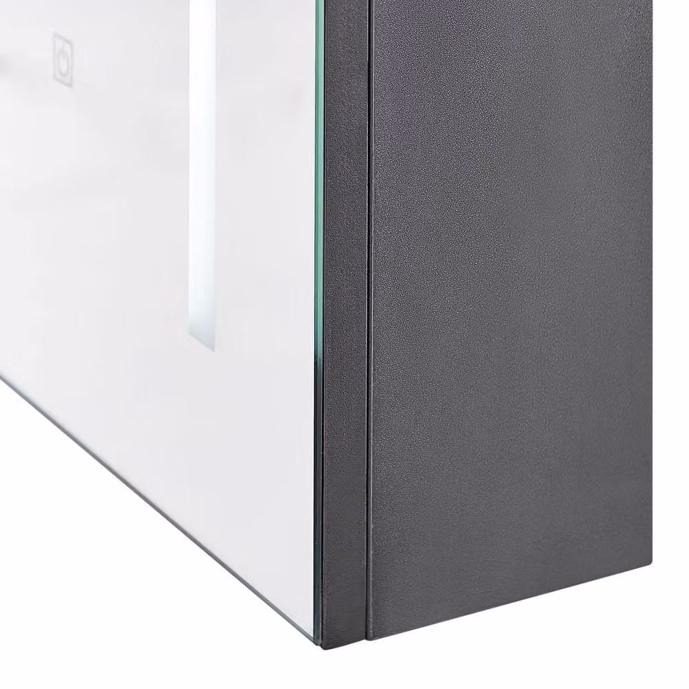Wyld and Coco Modern Black Wall Mounted Mirror Cabinet with LED Lighting and Glass Doors, W/H: 40 x 60 cm – 3