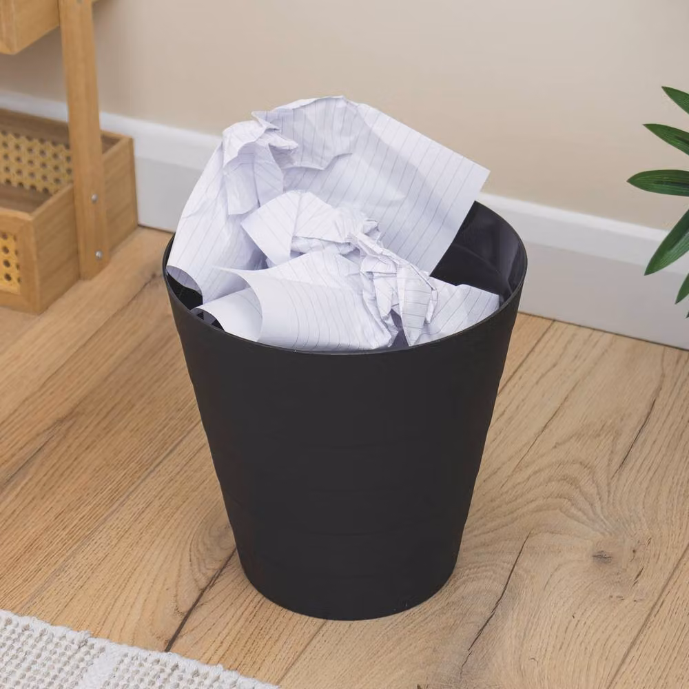 JVL Set of 2 Round Plastic Waste Bins, 6.6L, Black – 5