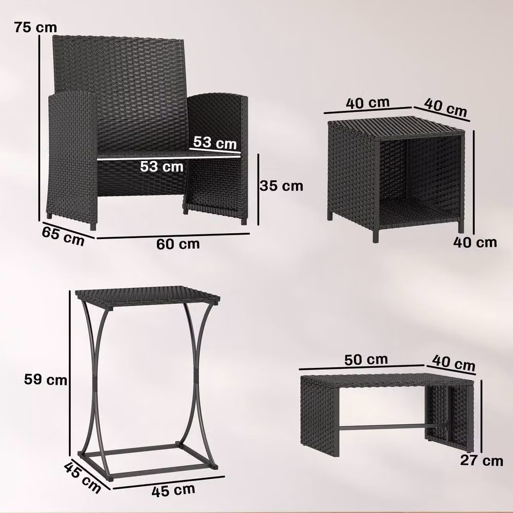STILVORA 6 Piece Patio Furniture Set with Nesting Tables in Black – 4