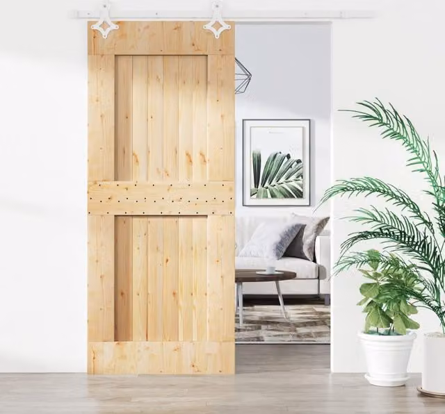 Berkfield Home Modern Sliding Door with Hardware Set, Solid Wood and Steel, Brown, W: 80 cm, H: 210 cm