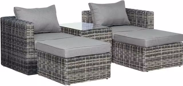 Chilli Seating 5 Piece Grey Rattan and Aluminium Garden Furniture Set with Glass Table