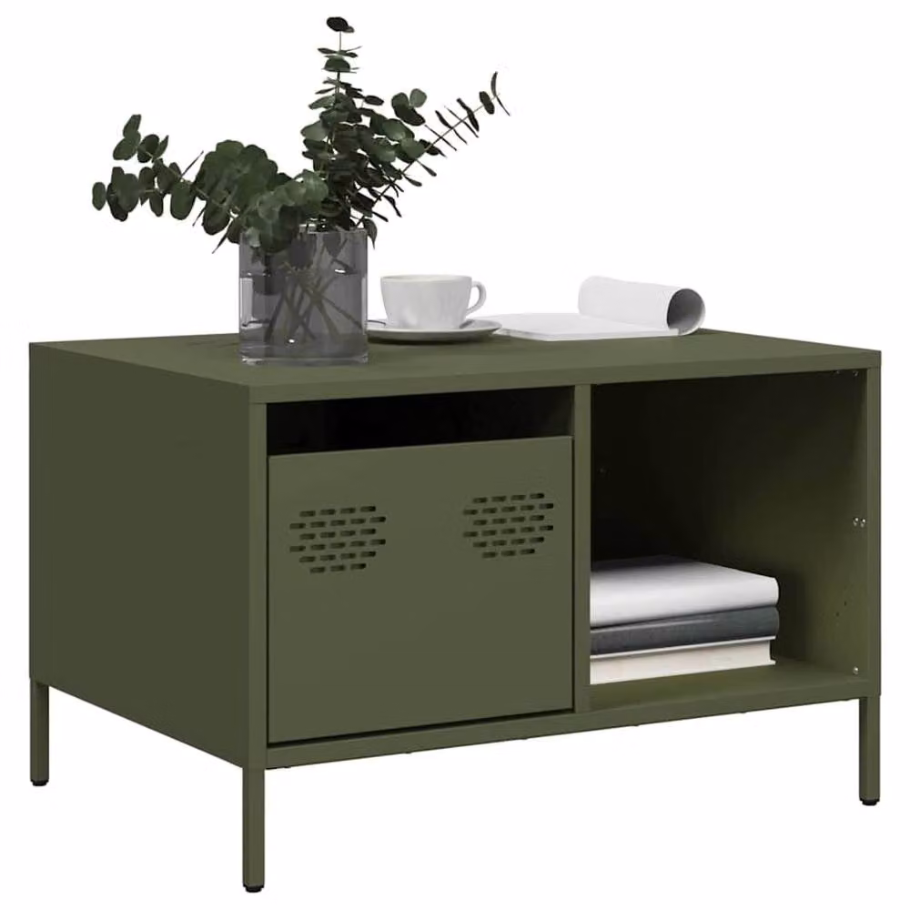 Berkfield Home Industrial Metal Coffee Table in Matt Olive Green, W: 68.5 cm, D: 50 cm, H: 43.5 cm – 2