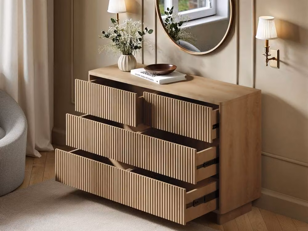 Solace+Co Velmor Ribbed Chest of 6 Drawers in Oak – 2