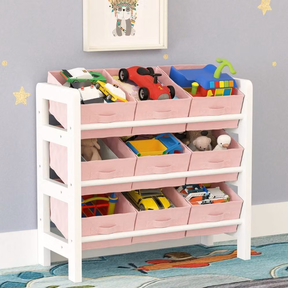 FLAVORA Pink and White Wooden Toy Storage Drawer Unit for Children – 2