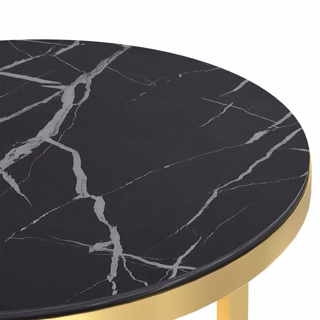 Berkfield Home Round Side Table in Gold and Black with Tempered Glass, Height: 45 cm – 4