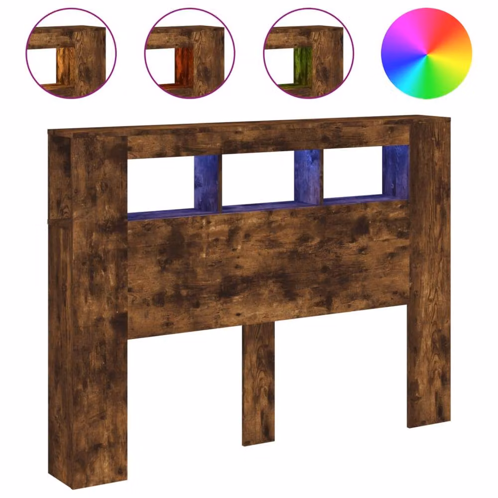 Berkfield Home LED Headboard in Smoked Oak, Brown, W/D/H: 140 x 18.5 x 103.5 cm – 3