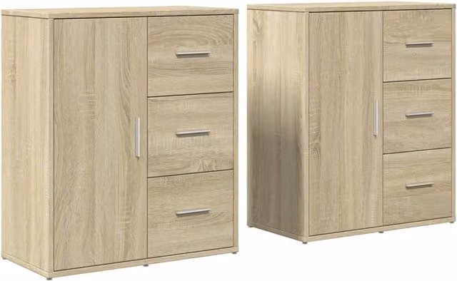 Berkfield Home Set of 2 Sonoma Oak Sideboards in Light Tan, W/D/H: 60 x 31 x 70 cm