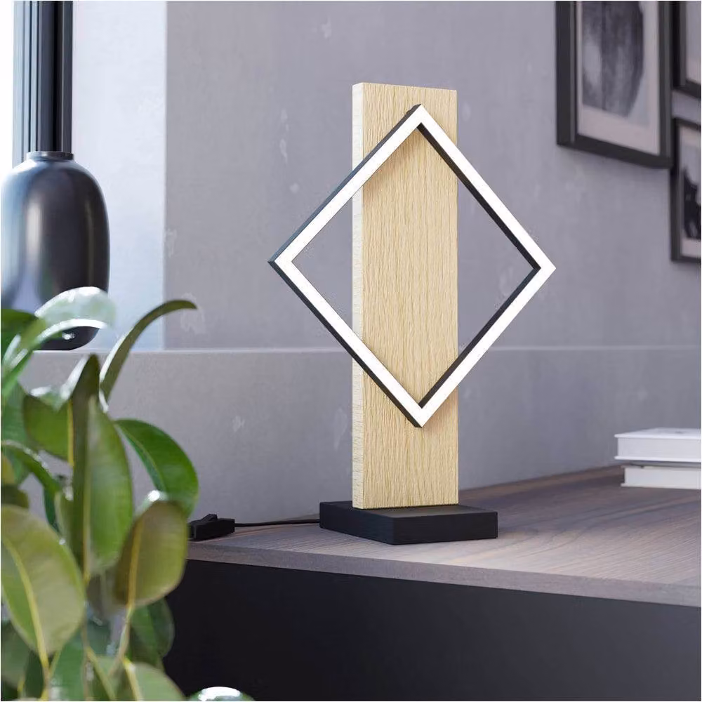 Loops Design LED Table Lamp in Black and Brown with Wood Accents – 2
