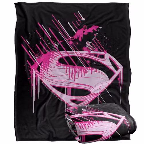 Warner Bros. Man of Steel Pink Splatter Super Soft Fleece Throw Blanket, W: 127.0 cm, H: 152.4 cm
