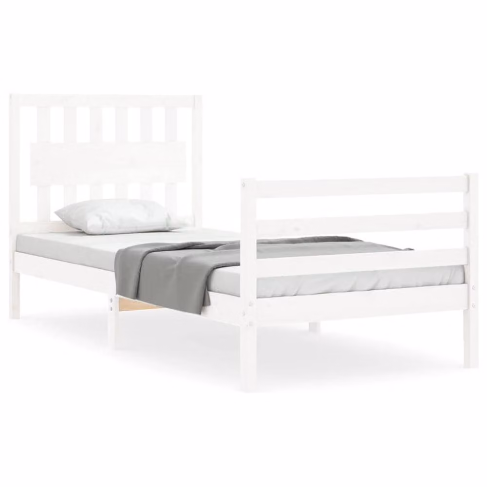 Berkfield Home Beautiful Single Bed Frame with Headboard in White Solid Pine Wood, W/D/H: 90 x 190 cm – 2