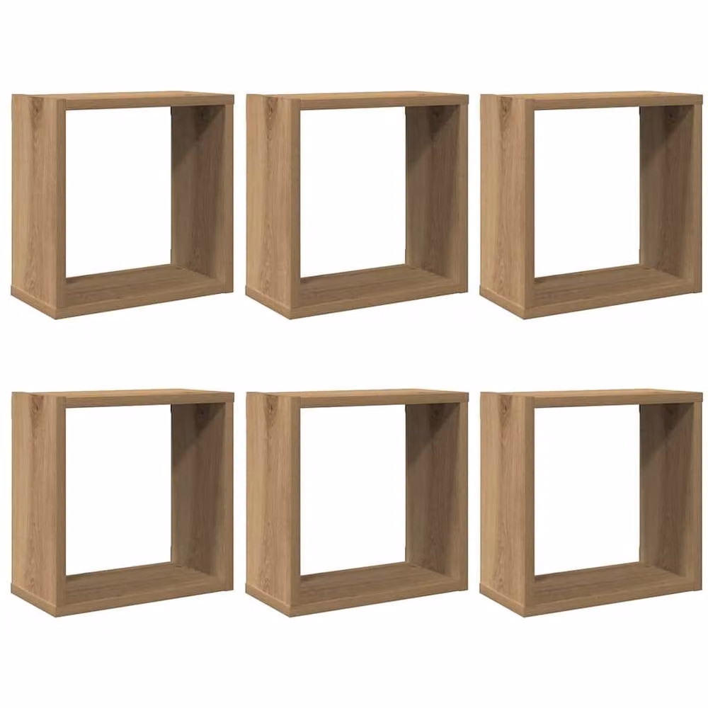Berkfield Home Artisan Oak Wall Cube Shelves, 6 Piece Set in Brown, W/D/H: 30 x 15 x 30 cm – 1
